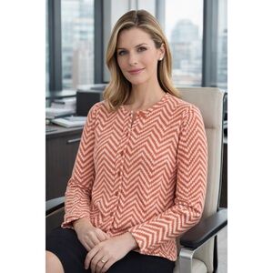 Garnet Hill 100% Merino Cardigan Sweater Size Large Orange 3/4 Sleeve